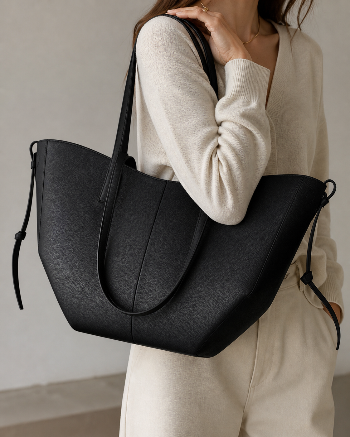 Sesión Bolso Tote de Piel Artesanal IKIGAI COUTURE - Detalle costuras