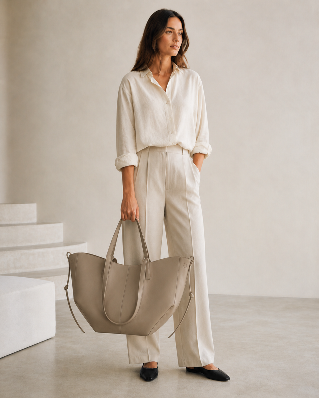 Bolso Tote de Piel Artesanal IKIGAI COUTURE - Color Beige