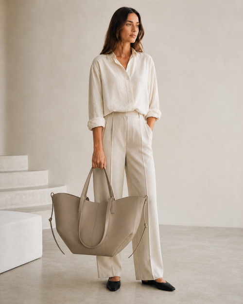 Bolso Tote de Piel Artesanal IKIGAI COUTURE - Color Beige
