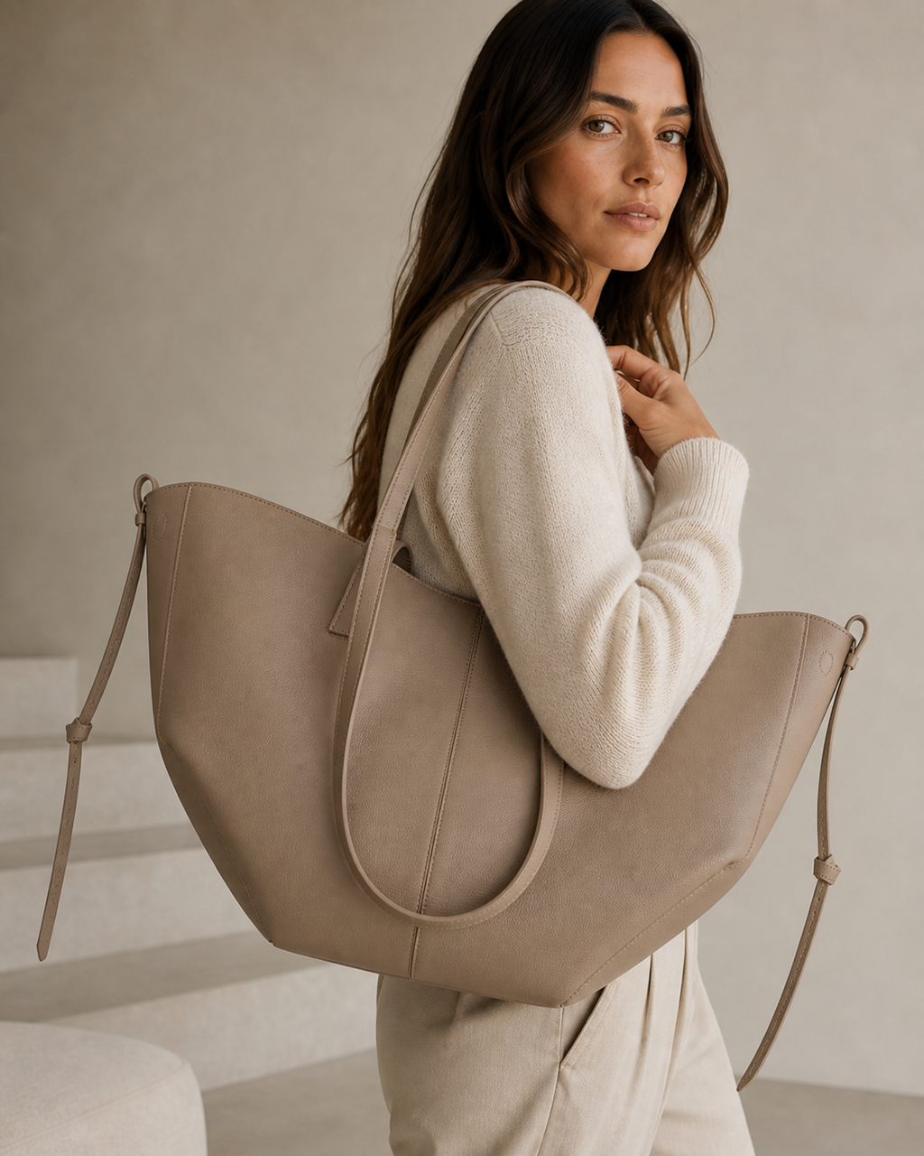 Bolso Tote de Piel Artesanal IKIGAI COUTURE - Color Beige detalle