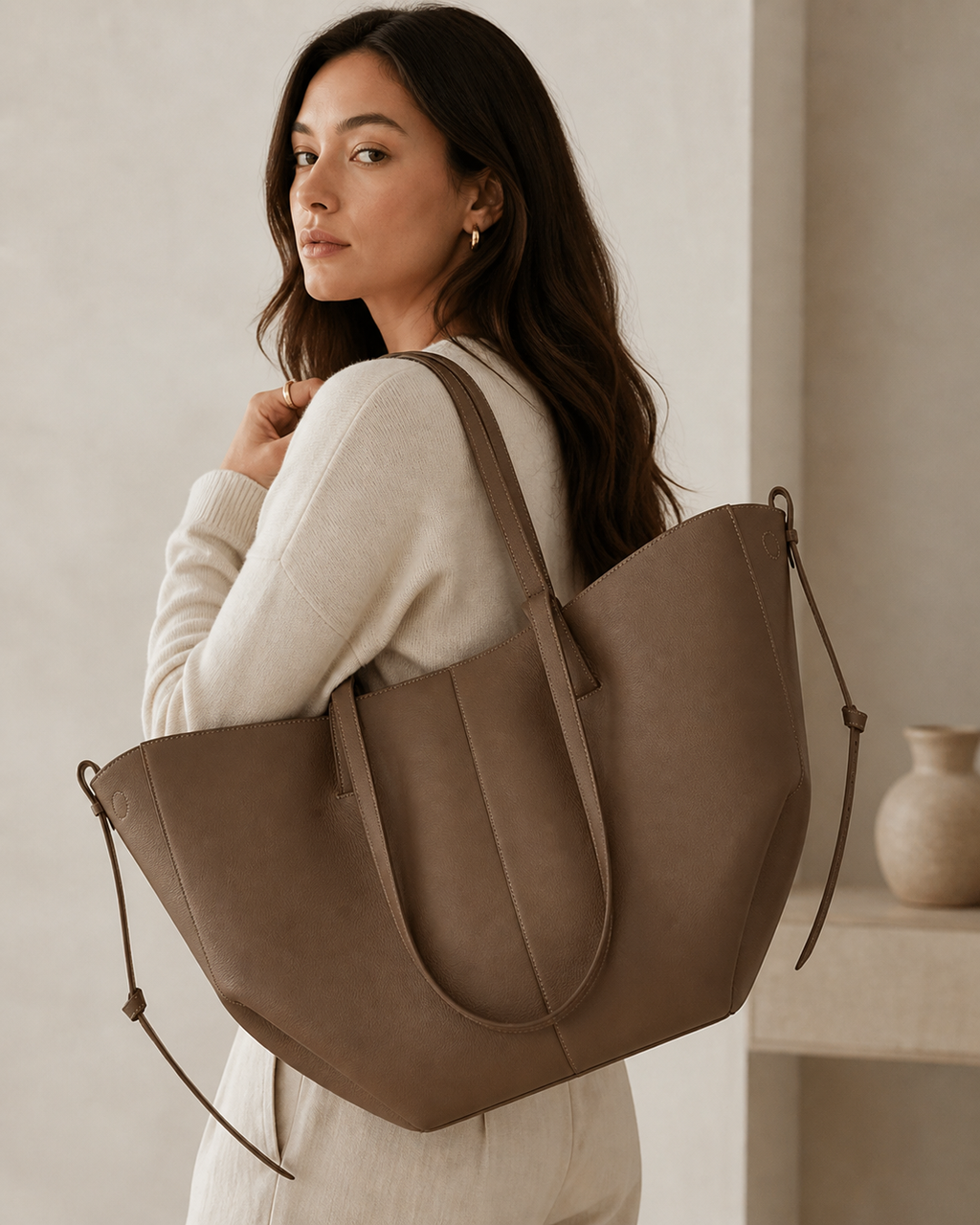 Bolso Tote de Piel Artesanal IKIGAI COUTURE - Color Negro ángulo