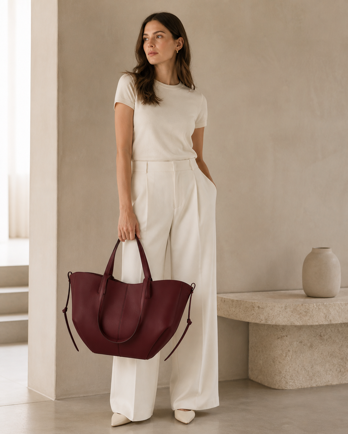 Bolso Tote de Piel Artesanal IKIGAI COUTURE - Color Granate detalle