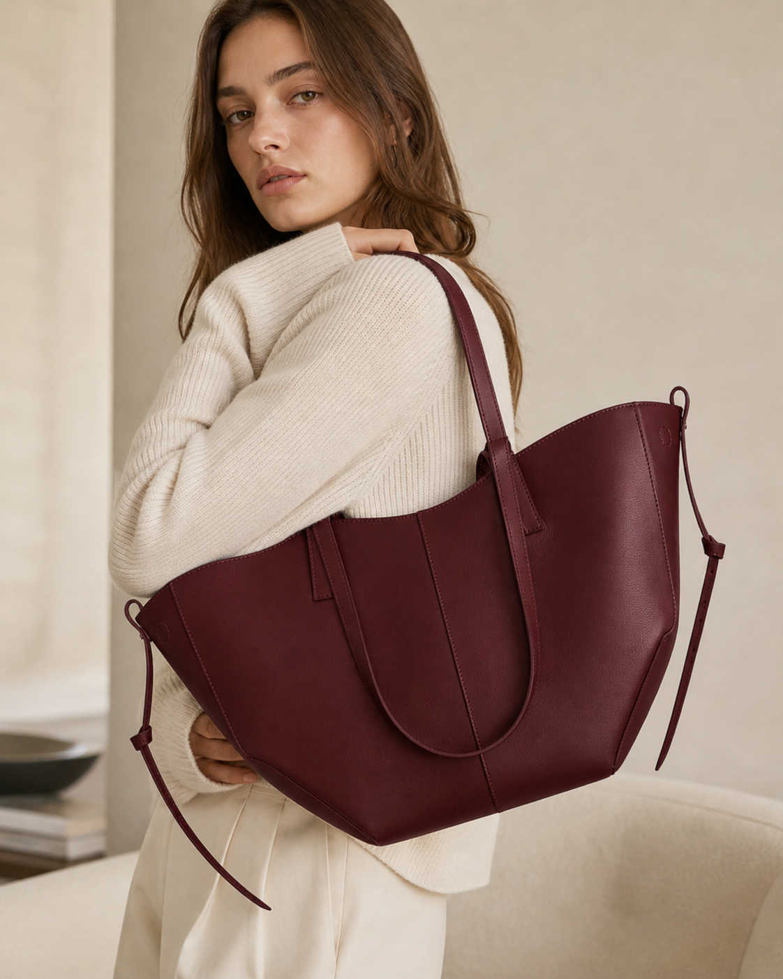 Bolso Tote de Piel Artesanal IKIGAI COUTURE - Color Granate